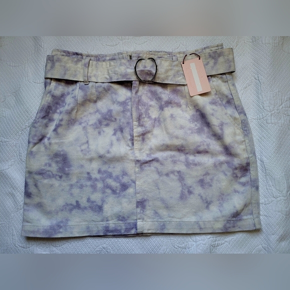 NWT Denim Blvd Women's 100% Cotton Skirt Belted Tie-Dye Off-White/Purple Large - Picture 14 of 14